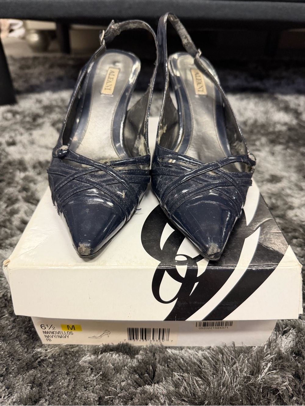 Alfani Navy Pointed Slingback Heels with Crisscross Straps